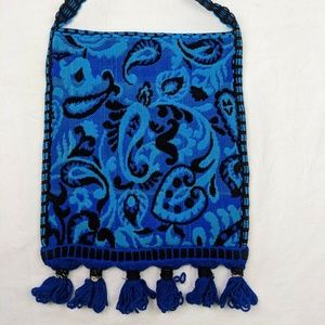 Vintage 1970s BOHO Blue Paisley Woven Shoulder Bag